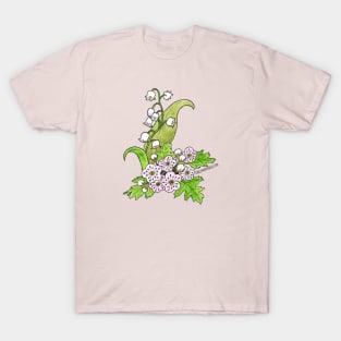 May Birth Flower - Lilly of the Valley and Hawthorn T-Shirt